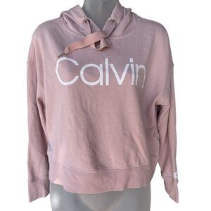 Calvin Klein hoodie cropped style light pink sweatshirt with logo size small